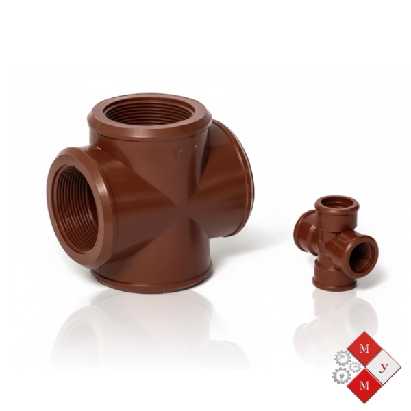 Cruz de polipropileno roscar para derivaciones en sistemas hidráulicos.