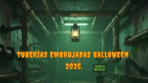 Tubería con filtración de agua en zona oscura simulando ambiente de Halloween con gotas misteriosas Descripción: Halloween 2025. Imagen conceptual mostrando una tubería con goteo en ambiente tenebroso